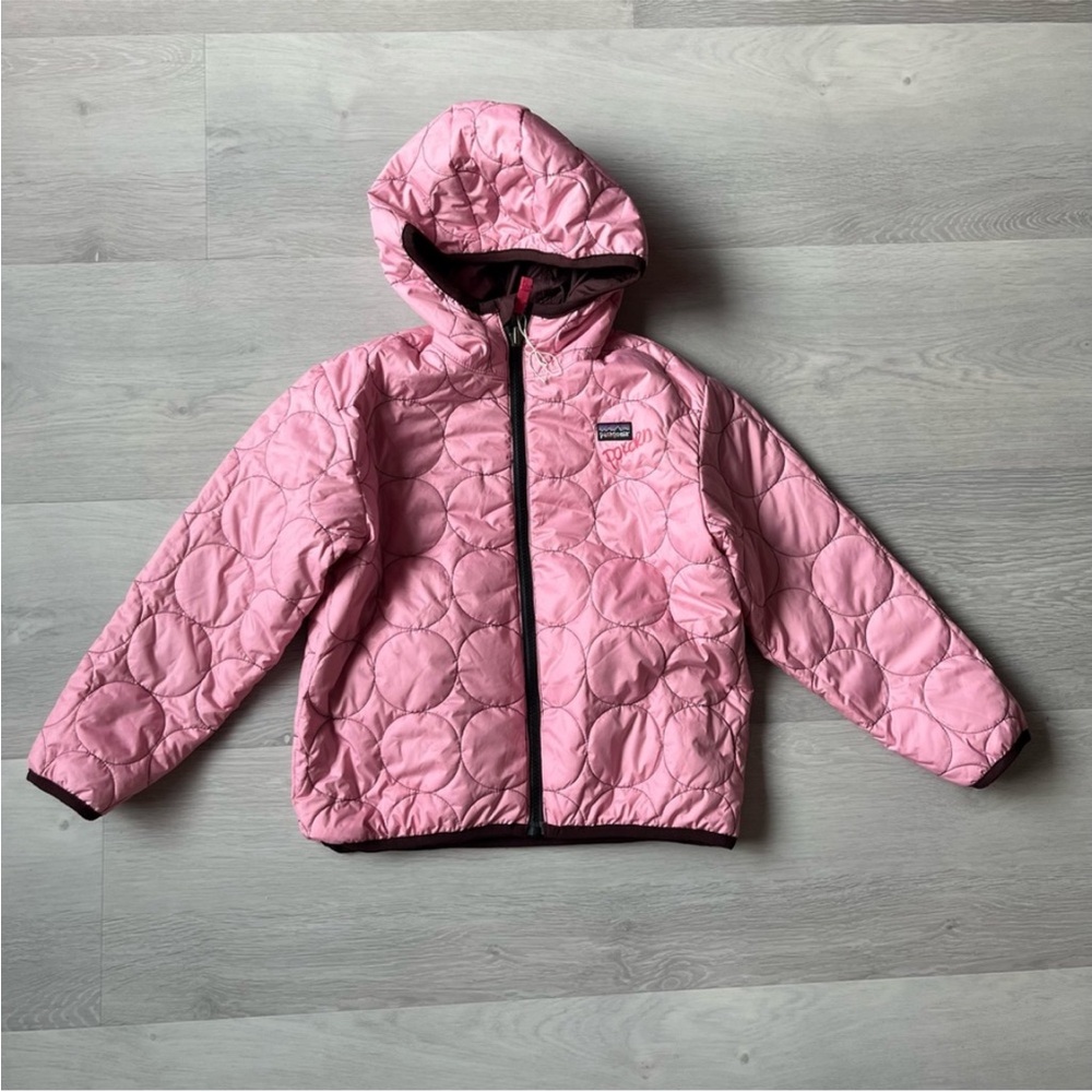 PATAGONIA NANO PUFFER REVERSIBLE JACKET BROWN PINK GIRL LARGE